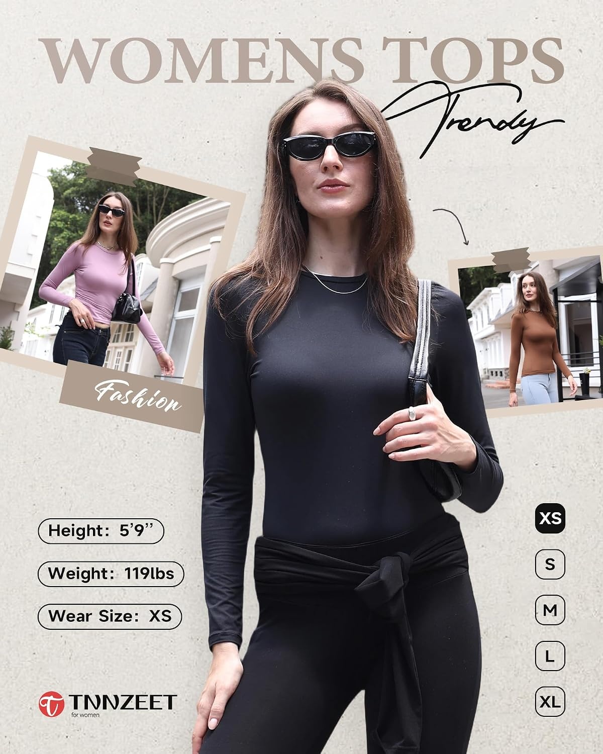 image:imageTNNZEET Long Sleeve Shirts for Women School Outfits Fall Fashion Winter Clothes Workout Crop Top Y2K Basic Tees 2026BlackWhiteBrown